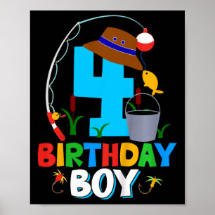 子供の4歳の誕生日Tシャツ 少年 釣り 魚 誕生日パーティー ポスター
