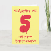 子供の5歳の誕生日カード - 名前入り カード (正面)