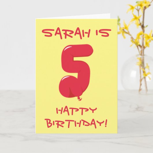 子供の5歳の誕生日カード - 名前入り カード (黄色い花)