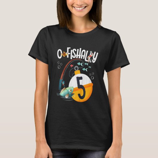 子供の5歳の誕生日釣りテーマ 少年少女 Tシャツ (正面)