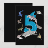 子供の5歳の誕生日 男の子 サメ 白サメ 招待状 (正面/裏面)