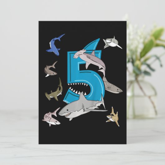 子供の5歳誕生日 男の子 サメ 白サメ 招待状 (スタンド正面)