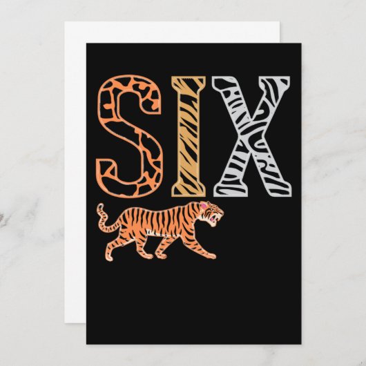 子供の6歳誕生日パーティー 動物園のトラ 招待状 (正面/裏面)