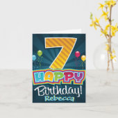 子供の7歳の誕生日カード - 風船 カード (黄色い花)