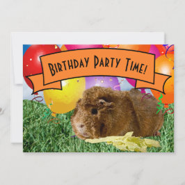 子供の7歳の誕生日パーティーモルモットバルーン 招待状