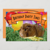 子供の7th誕生日パーティーギニアピグ風船 招待状 (正面/裏面)