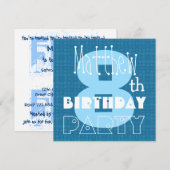 子供の8歳の誕生日 おとこの子 ブルー・ホワイト 008 招待状 (正面/裏面)