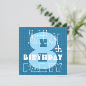 子供の8歳の誕生日 おとこの子 ブルー・ホワイト 008 招待状 (スタンド正面)