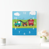 子供のChoo Chooの列車の車掌車 スクエア壁時計 (ホーム)