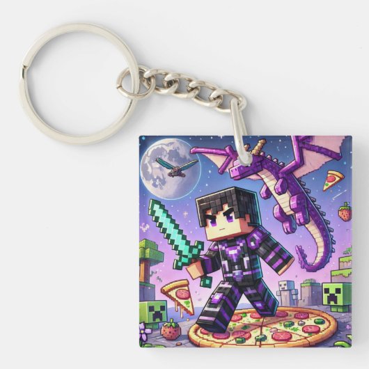 子供のIDラベルブロックスタイルダークドラゴンソード キーホルダー (正面)