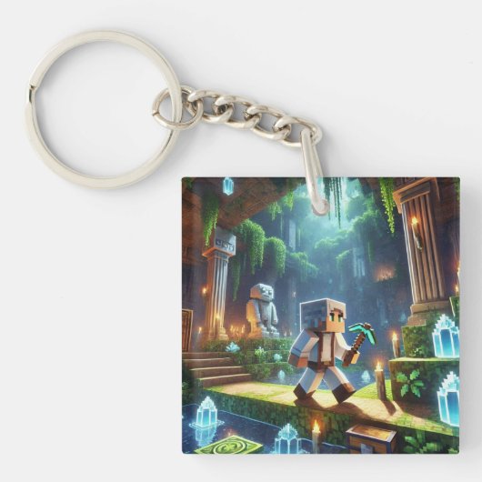 子供のIDラベルBlockstyle Minecrafty Adventure キーホルダー (正面)