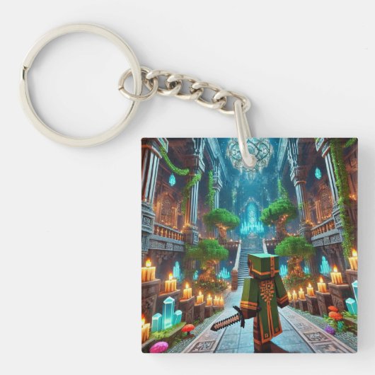 子供のIDラベルBlockstyle Minecrafty Adventure キーホルダー (正面)