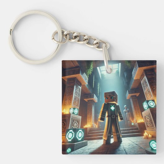 子供のIDラベルBlockstyle Minecrafty Adventure キーホルダー (正面)