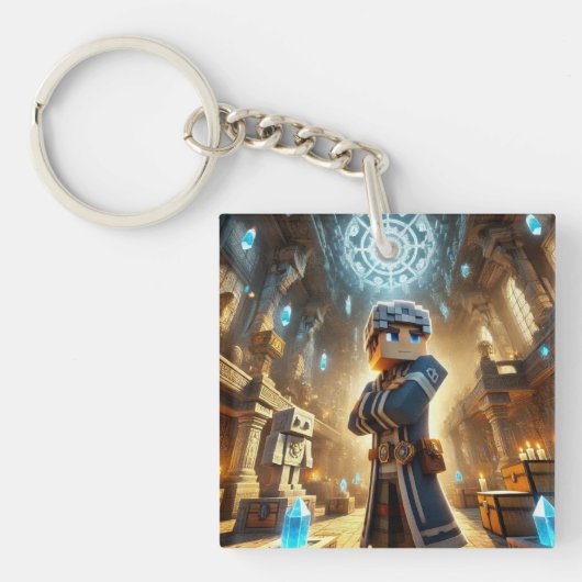 子供のIDラベルBlockstyle Minecrafty Adventure キーホルダー (正面)