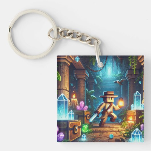 子供のIDラベルBlockstyle Minecrafty Adventure キーホルダー (正面)