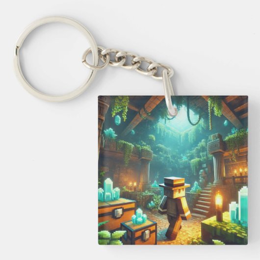 子供のIDラベルBlockstyle Minecrafty Adventure キーホルダー (正面)