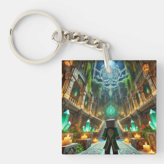 子供のIDラベルBlockstyle Minecrafty Adventure キーホルダー (正面)