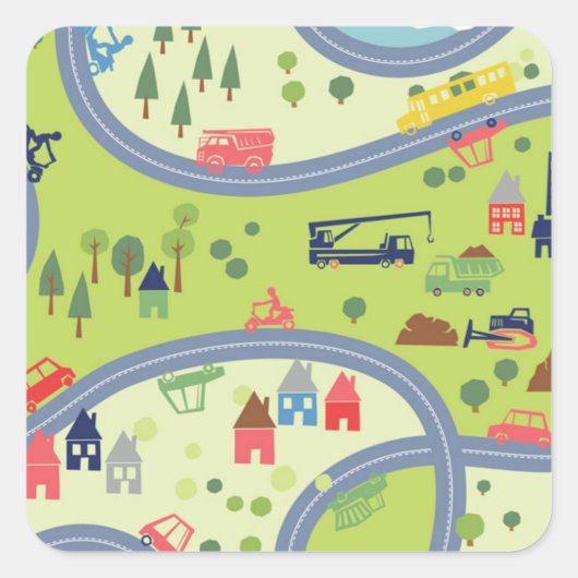 子供のRoadtripの景色パターン スクエアシール (正面)