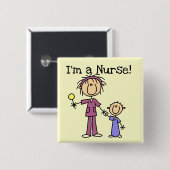 子供のTシャツおよびギフトを持つナース 缶バッジ (正面&裏面)