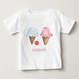 子供のTシャツ：アイスクリーム+名前 ベビーTシャツ