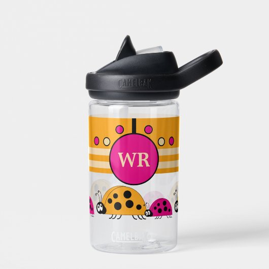 子供はイニシャルladybugsオレンジ色ピンクを追加 ウォーターボトル (左面)