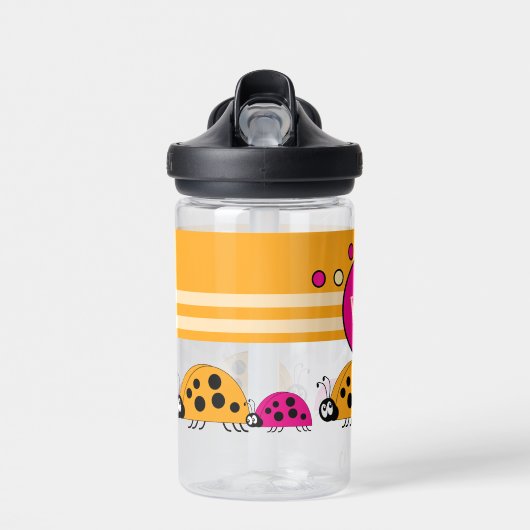 子供はイニシャルladybugsオレンジ色ピンクを追加 ウォーターボトル (正面)