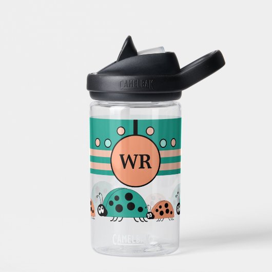 子供はイニシャルladybugsグリーンサンゴを追加 ウォーターボトル (左面)
