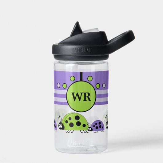 子供はイニシャルladybugs紫の緑を追加 ウォーターボトル (左面)