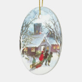 子供はビュッシュ・ド・ノエルのヴィンテージのクリスマスを家に持って来ます セラミックオーナメント (左)