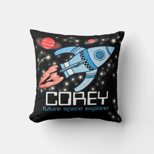 子供はロケットの宇宙探検家をCoreyの青い枕と名前を挙げます クッション (正面)