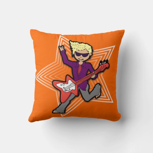 子供はロックスターのギターの男の子をオレンジ紫色の枕と名前を挙げます クッション (裏面)