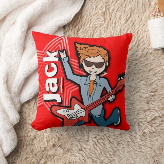 子供はロックスターのギターの男の子を明るく赤い枕と名前を挙げます クッション (ブランケット)