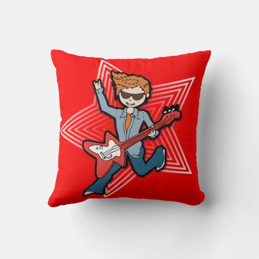 子供はロックスターのギターの男の子を明るく赤い枕と名前を挙げます クッション (裏面)