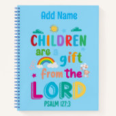 「子供は主からの贈り物」 （少年 - 青） ノートブック (正面)