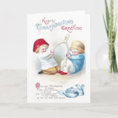 子供は巨大なウィッシュポーンのヴィンテージの感謝祭で引きます シーズンカード (正面)