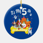 子供は犬と私の5歳の誕生日の幼児の女の子 セラミックオーナメント (裏面)