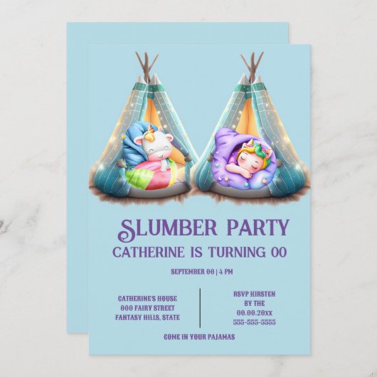 子供は眠りパジャマテペパーティー 招待状 (正面/裏面)