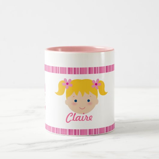 子供は神-青い目-からのギフト女の子です ツートーンマグカップ (中央)