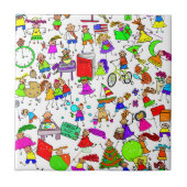 子供は素晴らしくかわいい漫画の棒の姿のモンタージュです タイル (正面)