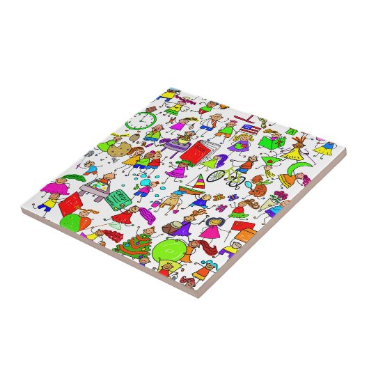 子供は素晴らしくかわいい漫画の棒の姿のモンタージュです タイル (側面)