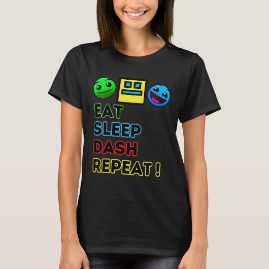 子供は食べる寝るダッシュ繰り返すビデオゲーム幾何学ビデオ Tシャツ (正面)