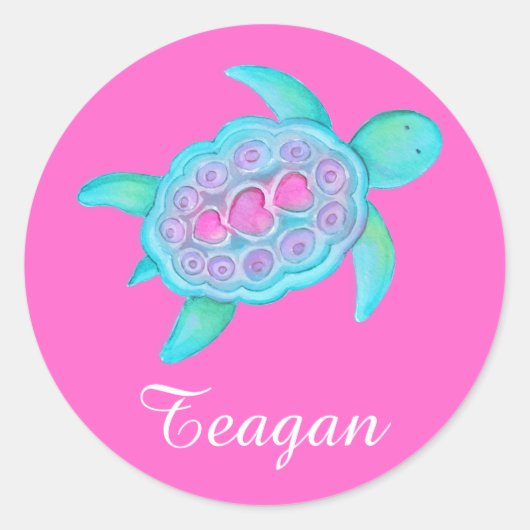 子供はID亀のハートピンクのスタンプx4または20 ラウンドシール (正面)