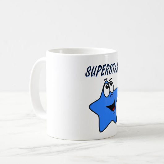 子供へお洒落で青い漫画のスーパースターのマグ コーヒーマグカップ (正面左)
