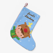 子供へかわいいトナカイの男の子のクリスマス スモールクリスマスストッキング (正面 (吊り時))