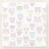 子供へかわいいフクロウの背景パターン ガラスコースター (裏面)