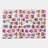 子供へかわいいフクロウの背景パターン キッチンタオル (横)