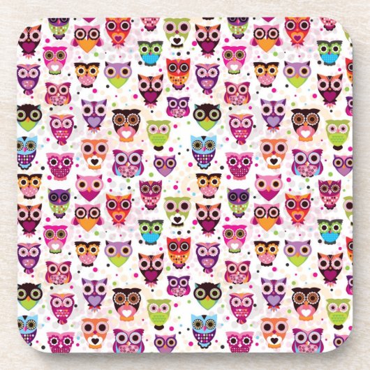 子供へかわいいフクロウの背景パターン コースター (正面)