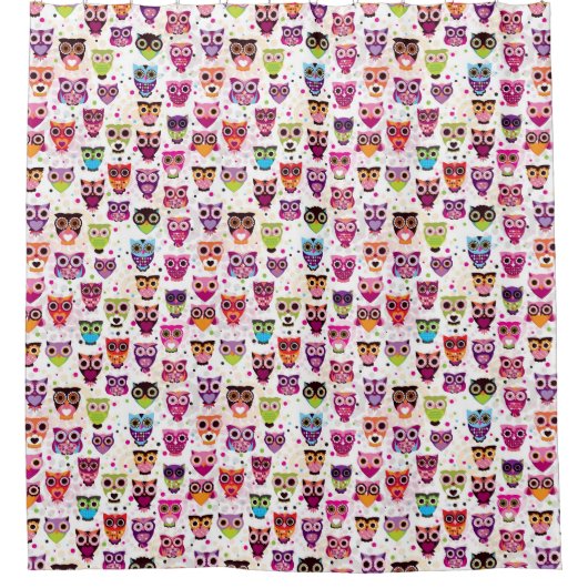 子供へかわいいフクロウの背景パターン シャワーカーテン (正面)