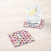 子供へかわいいフクロウの背景パターン スクエアペーパーコースター (インサイチュ)