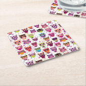 子供へかわいいフクロウの背景パターン スクエアペーパーコースター (アングル)